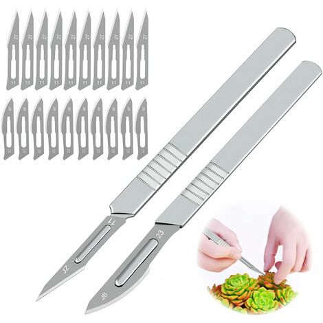 Couteau Serpette Jardinage, Couteau Greffer, Scalpel de Découpe, Couteau à Graver, Couteau à Greffer et à Couper, Couteau de Poche, Couteau Artisanal y Compris 20x Lames de Rechange