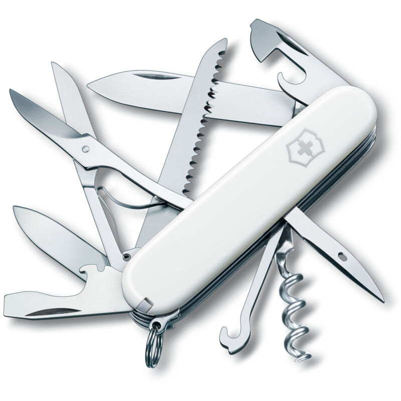 Victorinox - Couteau suisse Huntsman, comprenant des ciseaux et une scie à bois, 15 fonctions, pour le camping, couleur white.
