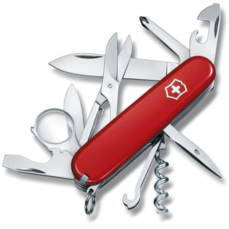 Couteau suisse de poche de taille moyenne Victorinox Explorer Red 1.6703.B1 avec 16 fonctions Comprend un tournevis Phillips et une loupe sous blister.