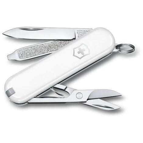 Couteau suisse de poche Victorinox Classic SD, couleur blanc. Couteau à 7 fonctions, manches en Alox de haute qualité, Comprend des ciseaux, une lime à ongles et un tournevis. Poids de 21 gr. 0.6223.7