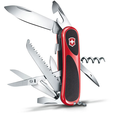 Couteau suisse de poche Victorinox Evolution 17 2.3913.SC Rouge avec 15 fonctions, dont ciseaux, lime à ongles et tournevis - Rouge/Noir Verrouillable