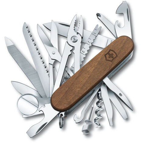 Couteau suisse de poche Victorinox Swiss Champ Wood 1.6791.63 avec 29 fonctions Comprend des ciseaux et une scie pour le bois.