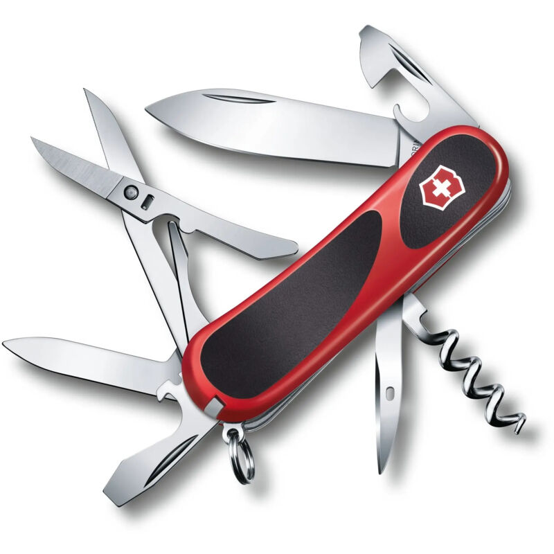 Victorinox - Couteau suisse Evolution Grip 14, couteau avec ciseaux et tire-bouchon, manche ergonomique, couteau avec 14 fonctions, 76 gr, noir et