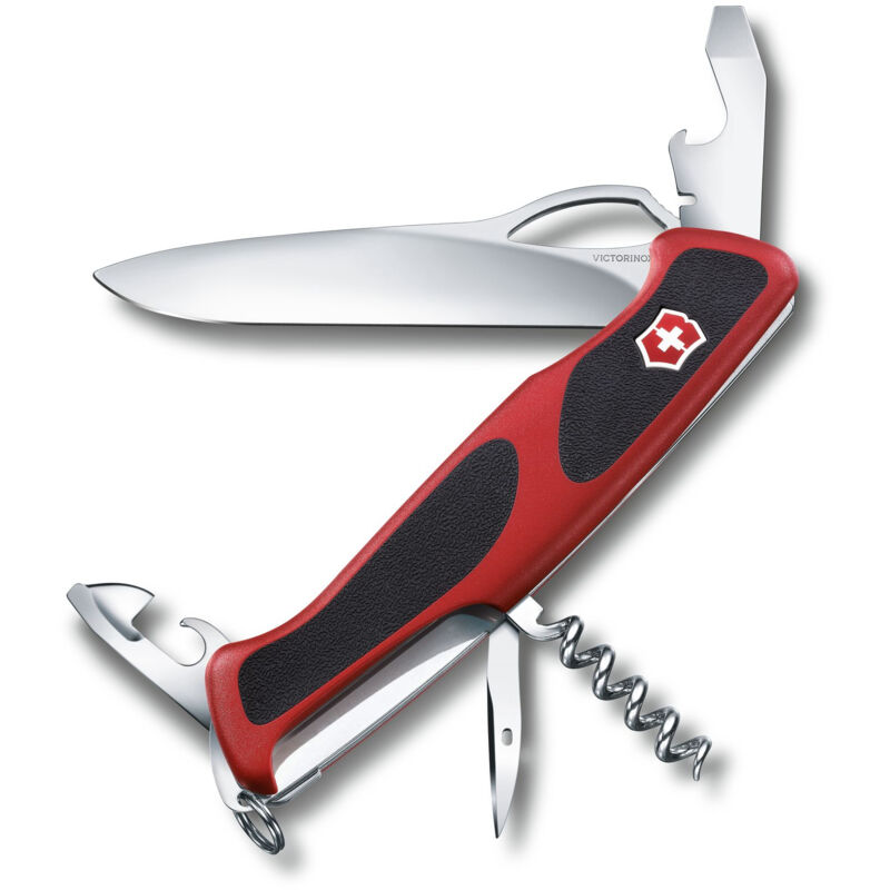 Victorinox - Couteau suisse de poche Ranger Grip 61, 11 fonctions, pour dénuder les câbles et ouvrir les bouteilles, couleur rouge et noir.