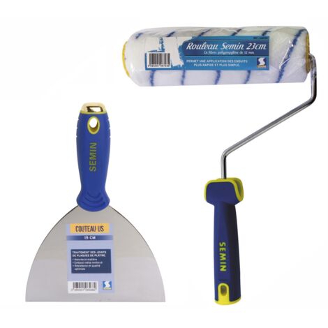 Couteau US à enduire Semin - 15 cm et un rouleau pour application d'enduit ou de peinture Semin - 23 cm