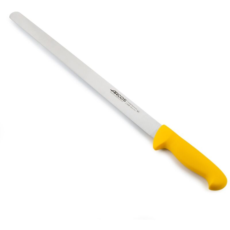 Couteau à viande froide Arcos Couleur - Prof 293800 en acier inoxydable Nitrum et mango polypropylène jaune ergonomique avec lame de 40 cm, vitrine.