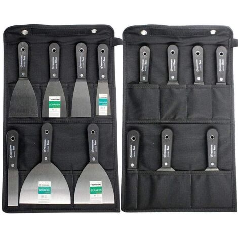 Couteaux à Enduire Jeu de Spatules en Acier Ensemble de Couteaux à Mastic Lot de 7 pièces Avec Sac De Rangement Grattoir Mural Poignée En Plastique Antidérapant