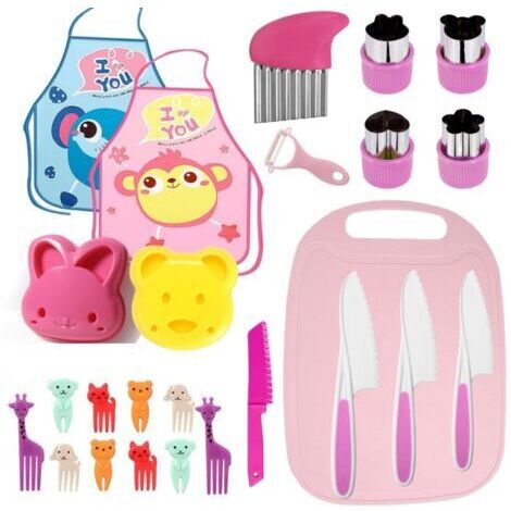 Couteaux de Cuisine pour Enfant, 25 Pièces Couteaux de Sécurité pour Enfants, Plastique Couteaux Couteau en Bois de Sécurité, Sets de Couteaux pour Couper et Cuire des Fruits ou Légumes