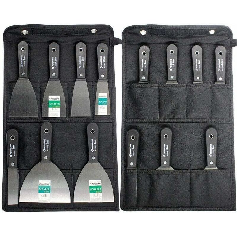 Candyse Couteaux à Enduire Jeu de Spatules en Acier Ensemble de Couteaux à Mastic Lot de 7 pièces Avec Sac De Rangement Grattoir Mural Poignée En