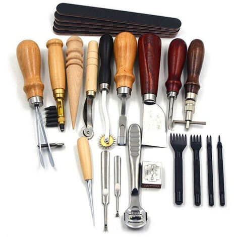 Couture D'Artisanat Et Outils Cuir Set 18 Pcs Craft En Cuir Outil Bricolage Pour La Couture Main Brochage, Set Estampillage Et La Fabrication Des Selles, Brochage Sculpture De Travail