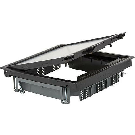 Couvercle battant carré noir 267x267 mm – Acier 3 mm – Protection IP20/IP30 – Charge max. 2000 N – Installation sans mise à la terre