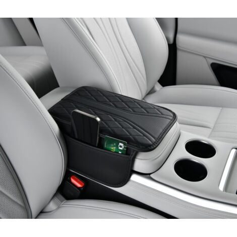 Couvercle d'accoudoir de console centrale de voiture avec 2 poches de rangement - Accessoire intérieur de voiture étanche (noir)