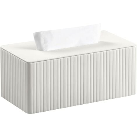 Couvercle de boîte à mouchoirs élégant en cuir PU, support de boîte à mouchoirs rectangulaire avec couvercle inférieur magnétique, adapté à la salle de bain, à la chambre ou au bureau (blanc lait)