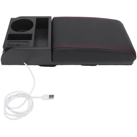 Couvercle de boîte d'accoudoir de console centrale, longueur réglable avec port de chargement USB, porte-gobelet, extension universelle de voiture pour SUV, camions, fourgonnettes, ligne rouge