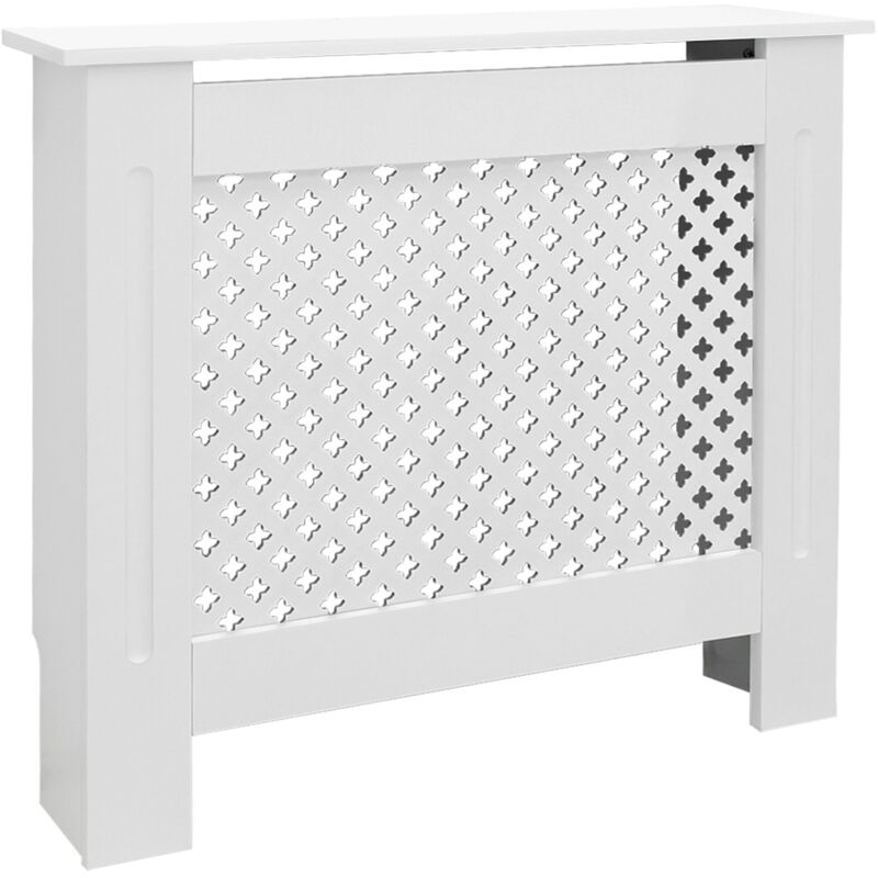 Ecd Germany - Cache-Radiateur Chauffage Moderne - 78x19x82cm - Blanc Étagère en Bois mdf Housse Décorative Robuste Motif nid d'Abeille Murale Meuble