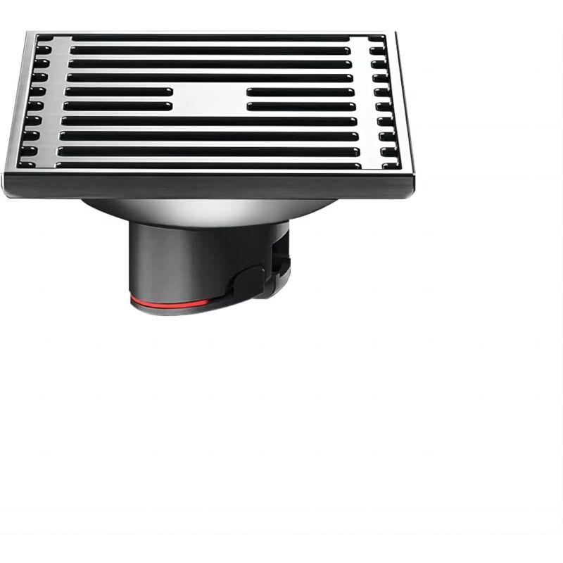 Couvercle de Drain de Vidange Carré en Acier Inoxydable Drain de Sol Droit Anti-Odeur pour Salle de Douche, Carré 100 mm, Noir