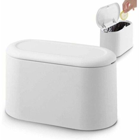 Couvercle De Presse Poubelle Rubbish Dustbin Push Trash Can Table Poubelle Blanche Mini Corbeille De Comptoir Petite Poubelle De Table Pour Cuisine Salle De Bain Bureau Lit Anti-Odeur