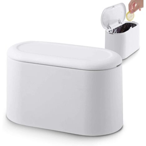 Couvercle De Presse Poubelle Rubbish Dustbin Push Trash Can Table Poubelle Blanche Mini Corbeille De Comptoir Petite Poubelle De Table Pour Cuisine Salle De Bain Bureau Lit Anti-Odeur