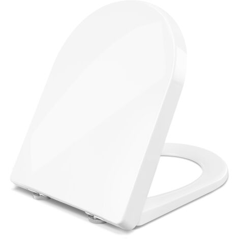 Couvercle de siège WC WOLTU, Abattant WC plastique, en plastique avec système d'abaissement automatique Fast Fix/fixation rapide, Blanc Forme D