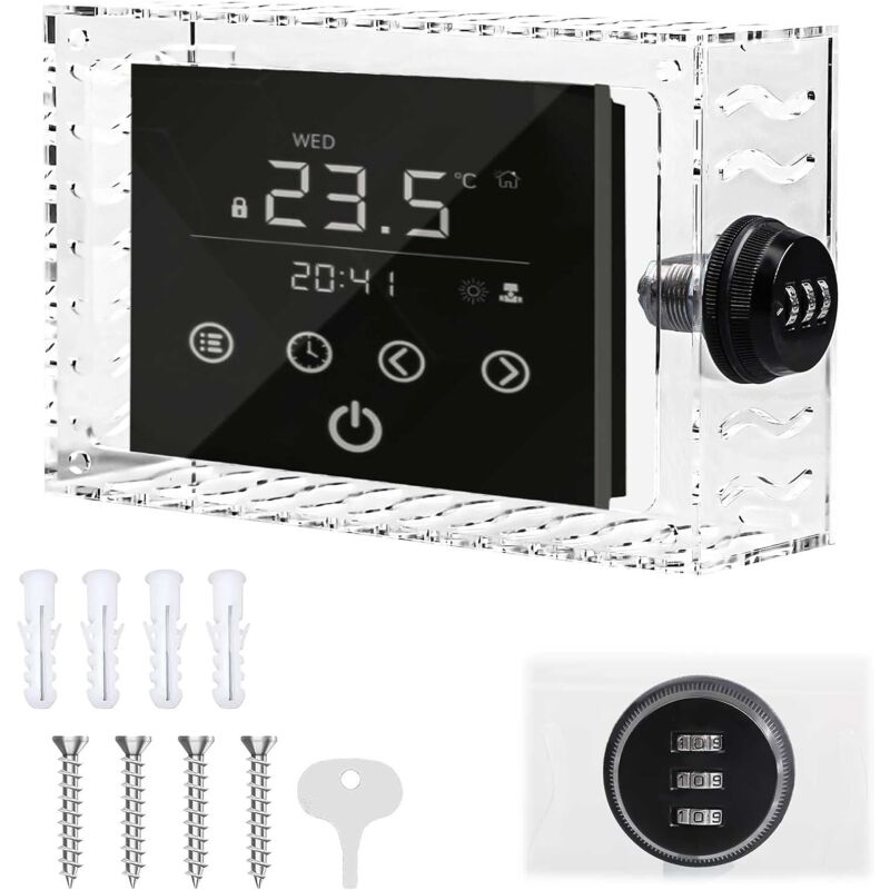 Couvercle de thermostat avec serrure, boîtier de protection mural en acrylique avec 4 vis et boulons, couvercle de protection transparent pour