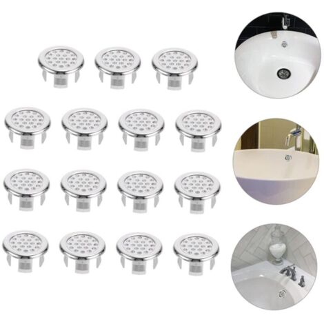 Couvercle de trop-plein d'évier 15 pièces, décor d'évier à trou rond, couvercle de bouchon de vidange rond inséré dans le trou, adapté pour évier, salle de bain, cuisine (maille)