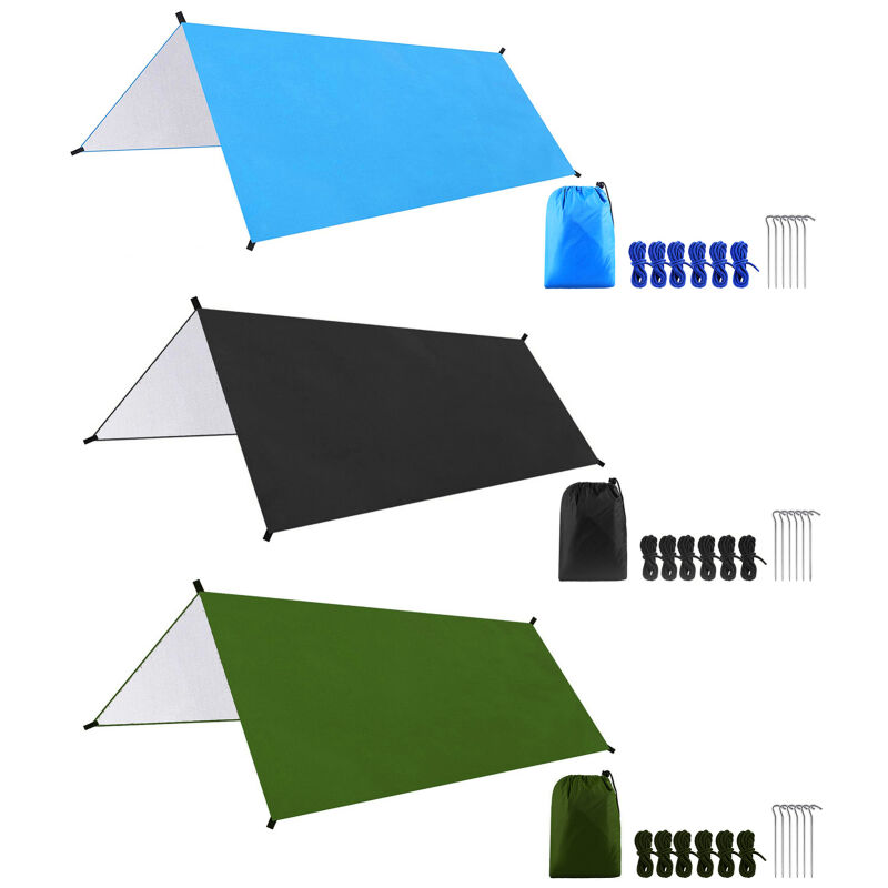 LIFCAUSAL Bâche imperméable polyvalente 3x3m pour camping Hamac, pare-soleil, abri pluie léger idéal plage/pique-nique extérieur