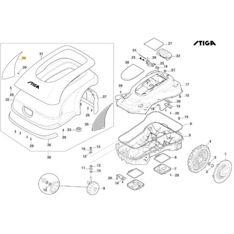 Couvercle droit ORIGINAL STIGA a3000 rtk robot tondeuse 322110191/0