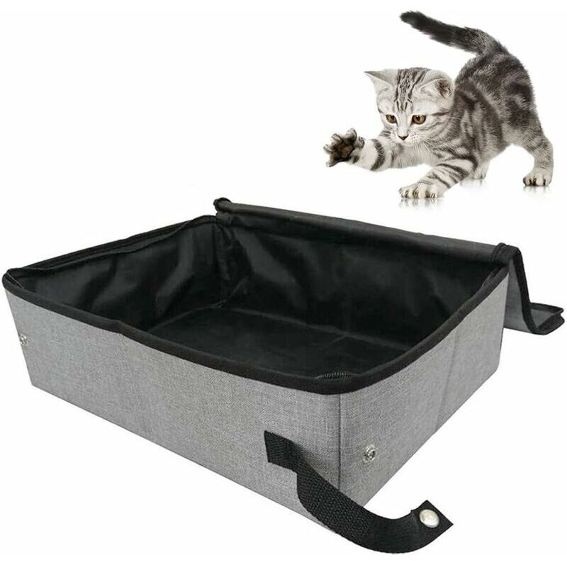 Couvercle du bac à litière pour chat Bac à litière pour chat - Étanche - Pliable - Avec couvercle pour une portabilité facile, 403010 cm, gris