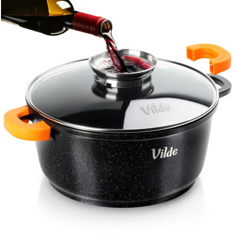 COUVERCLE EN GRANIT POUR PLAQUE À INDUCTION À GAZ AVEC AROMATISAGE 24 CM 4 L REVÊTEMENT ANTIADHÉSIF