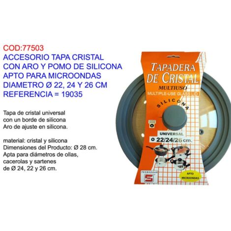 Couvercle en verre avec accessoire en silicone 22/24/26 cm adapté au micro-ondes 19035