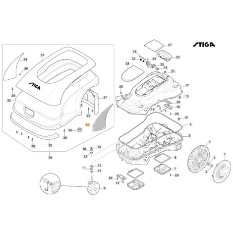 Couvercle gauche ORIGINAL STIGA a3000 rtk robot tondeuse 322110192/0