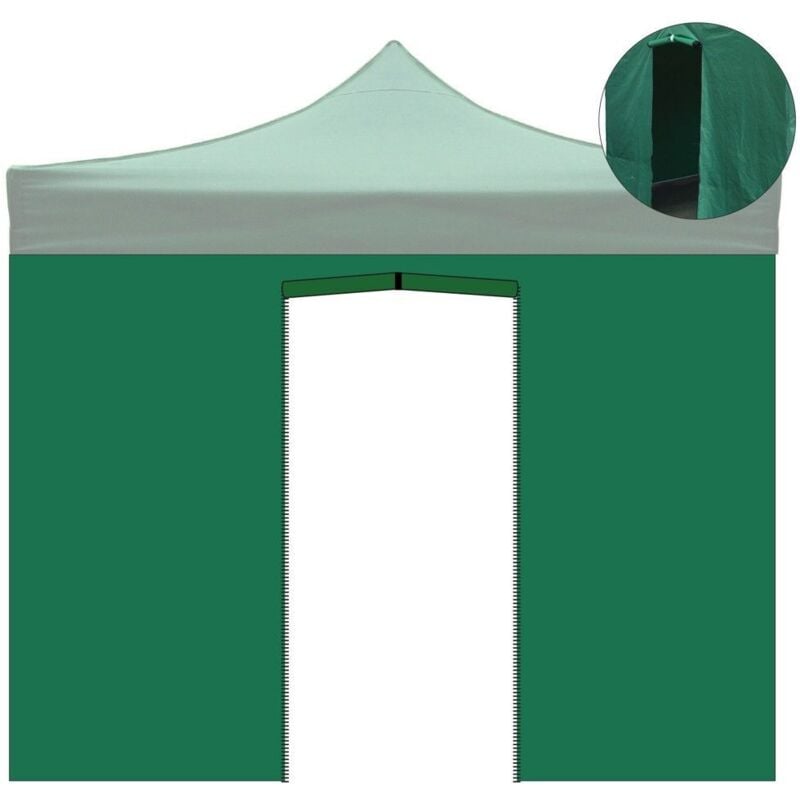Couverture latérale verte imperméable 3x2m avec porte enroulable pour tonnelle pliable 3x3m