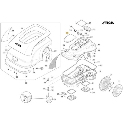 Couvercle - ORIGINAL STIGA a7500 rtk robot tondeuse 381110016/0