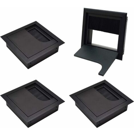 Couvercle Passe Câbles Fil Carrée 80x 80mm pour Encastrer sur Table de Bureau Organisateur de Cables pour Meuble Aluminium Noir Anodisé Passage de Câble Cache-Câble Lot de 4