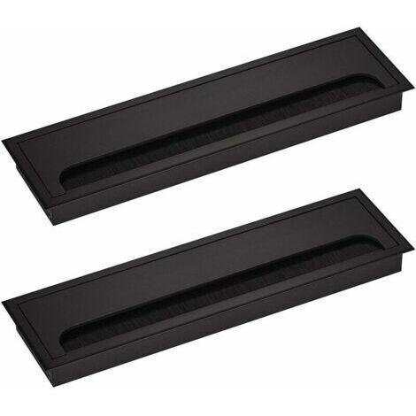 Couvercle Passe Câbles Fil Rectangulaire 80x 280mm pour Encastrer sur Table de Bureau Organisateur de Cables pour Meuble Aluminium Noir Anodisé Passage de Câble Cache-Câble Lot de 2