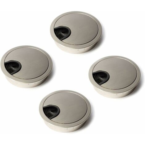 Couvercle Passe Câbles Fil Rond Ø60mm pour Encastrer sur Table de Bureau Organisateur de Cables pour Meuble Argent Métal Brossé Passage de Câble Cache-Câble Lot de 4,