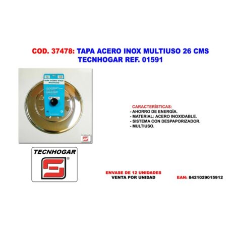 Couvercle polyvalent en acier inoxydable 26 cm Tecnich Réf 01591