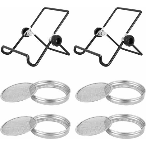 Couvercles de Germination, Écran de Germination en Acier Inoxydable 4Pcs avec 2 Pcs Supports de Germination, Germoir Couvercle Rond pour Fabriquer des Graines et des Germes Biologiques,Starlight