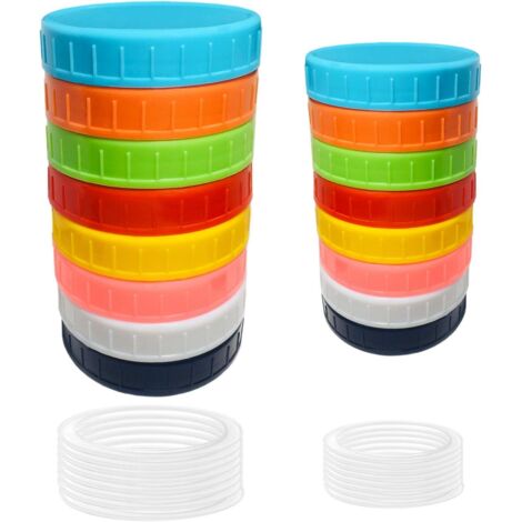 Couvercles Pour Bocaux En Plastique Alimentaire - 8 Orifices Normaux Et 8 Orifices Large - Avec Joint En Silicone - Lot De 16