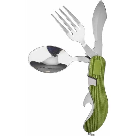 Couvert Couteau Camping Kit Couverts Camping Ensemble Acier Inoxydable avec décapsuleur Fourchette Cuiller Outil Multifonction Lot de Couverts de Camping