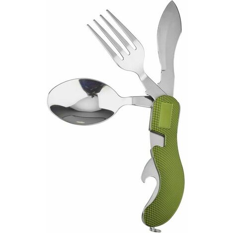 Couvert Couteau Camping Kit Couverts Camping Ensemble Acier Inoxydable avec décapsuleur Fourchette Cuiller Outil Multifonction Lot de Couverts de Camping