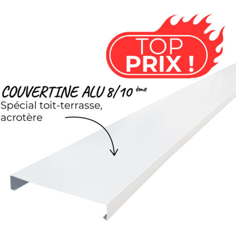 Aluhome – Couvertine aluminium 3m 8/10ème pour acrotère toit-terrasse – Blanc pur RAL 9010 – Évacuation efficace des eaux pluviales - ECO50