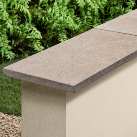 Couvertine de mur en pierre naturelle – 60x30x3 cm – Beige – Équipé de 2 larmiers pour évacuation d'eau – Finition esthétique durable