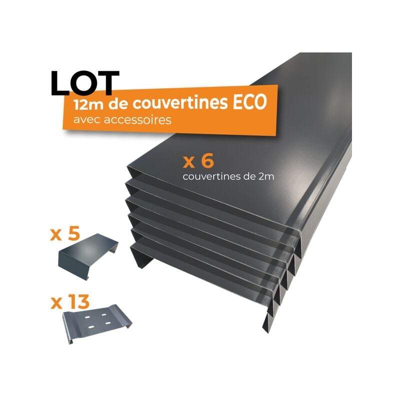 Couvertines 12m Aluhome 6 couvertines 8/10e - 5 éclisses 13 pattes de fixations - Largeur 285 mm - gris anthracite
