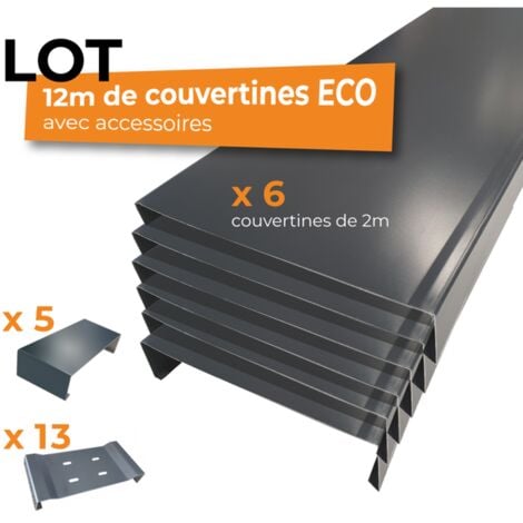 Couvertines 12m ALUHOME  6 couvertines 8/10e - 5 éclisses 13 pattes de fixations  - Largeur 285 mm - gris anthracite