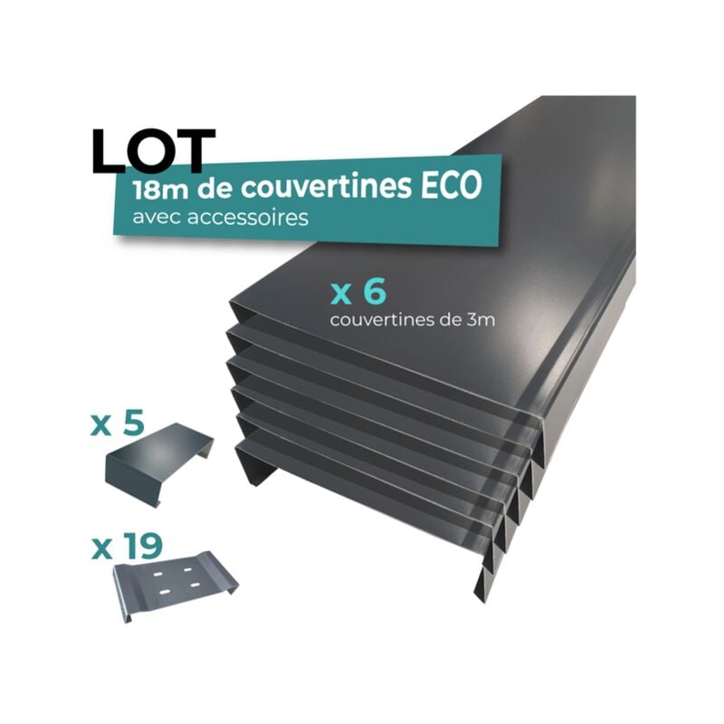 Couvertines 18m ALUHOME 6 couvertines 8/10e - 5 éclisses 19 pattes de fixations - Largeur 285 mm - gris anthracite