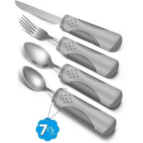 Couverts adaptatifs (ensemble de cuisine 4 pièces) lesté 200 g – Ustensiles pour patients atteints de Parkinson, tremblements de main, arthrite et personnes âgées
