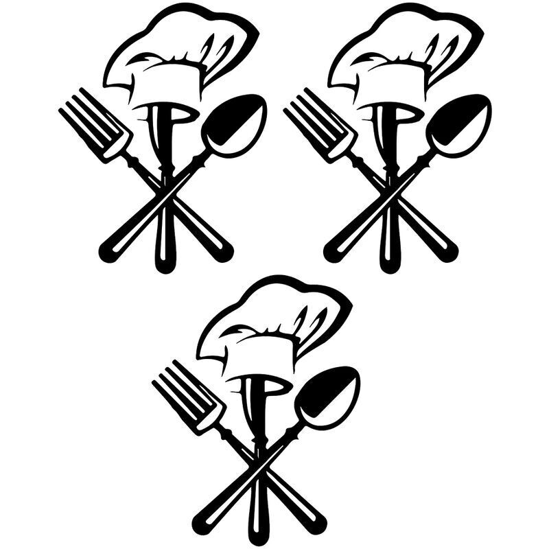 Couverts couteau fourchette chef chapeau autocollant mural papier peint pour cuisine restaurant décoration