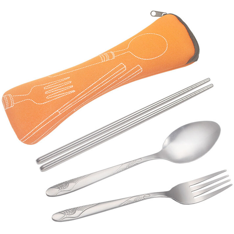 Couverts de Camping Couverts en Acier Inoxydable [Baguettes, Fourchette, cuillère] avec Sac en néoprène Idéal pour Les Voyages et Le Camping (Lot de