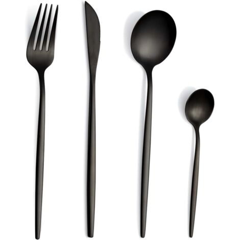 Couverts de table - 24 pièces - Acier inoxydable noir mat - Set complet pour 6 personnes - Lave-vaisselle